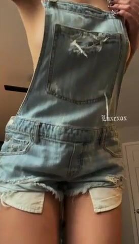 Titty reveal in overalls