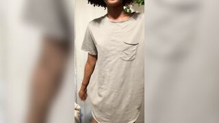 Just woke up, No make up, baggy tshirt. First titty drop ever. I hope my tiny tits count for a titty drop ????