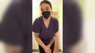 Scrub top titty drop