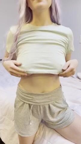 Crop top titty drop with my DDs :)