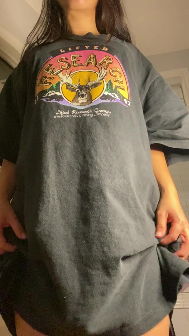 Surprise????! Small package hiding under a big T-shirt