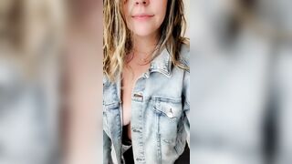 a girl with a short skirt and a loooonnnnng jacket